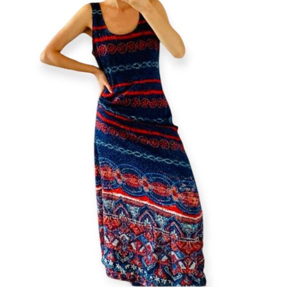 Ronni Nicole red and blue lace maxi dress in size 12 EUC - Picture 1 of 6